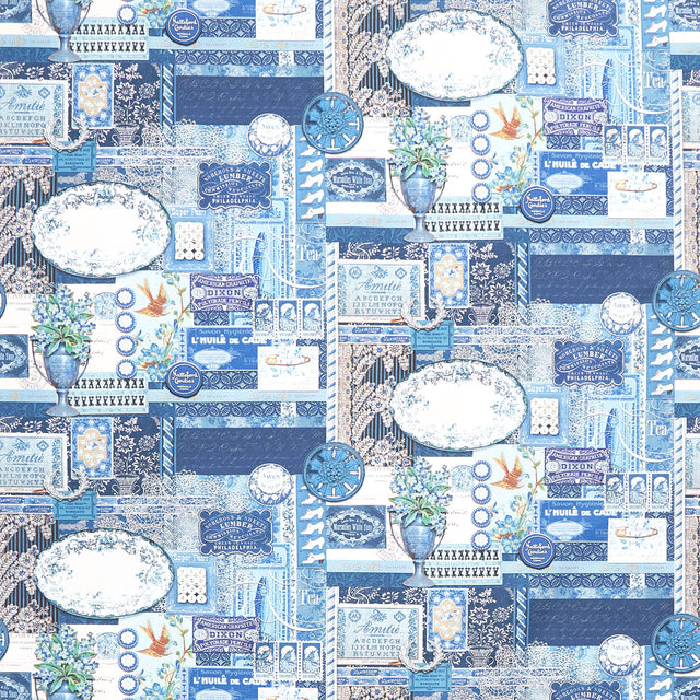 Curated in Color - Collage Blue Yardage Primary Image