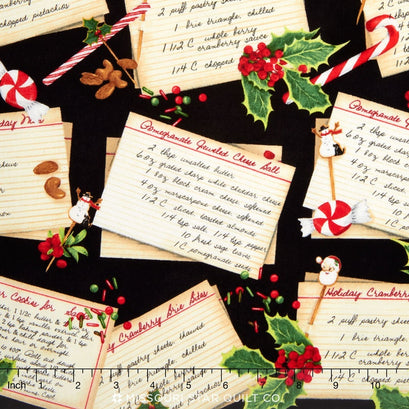 Holly Jolly Christmas - Black Recipes Yardage