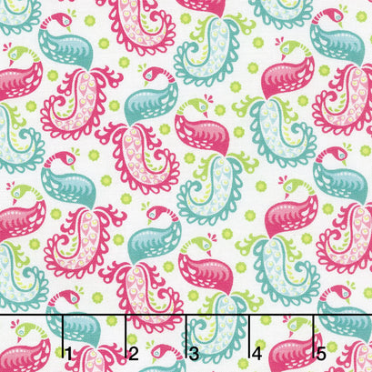 Flit and Bloom - Peackock Paisley White Yardage