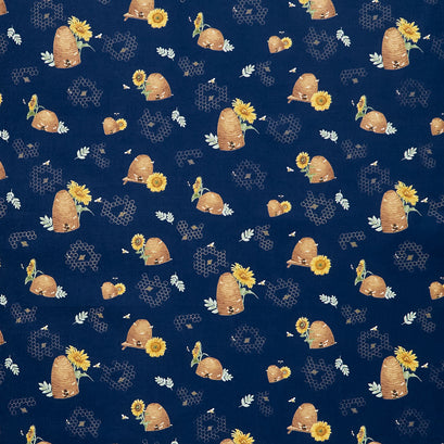 Honey Bees and Flowers Please - Beehives Navy Yardage