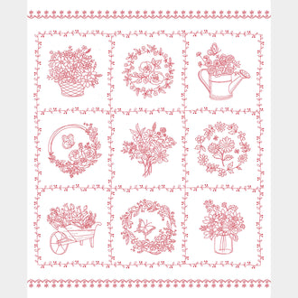 Garden Redwork - Redwork Floral White Panel