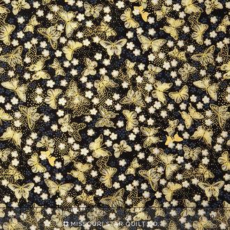 Akiko - Neutral Butterfly Charcoal Metallic Yardage