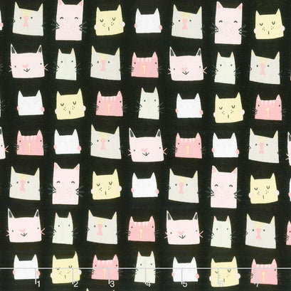 Meow and Forever - Cat Heads Black Yardage