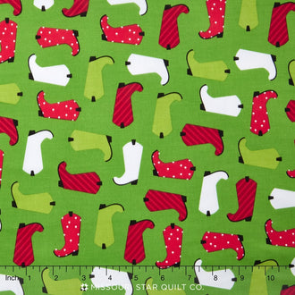 Jingle 4 - Holiday Colorstory Cowboy Boots Green Yardage