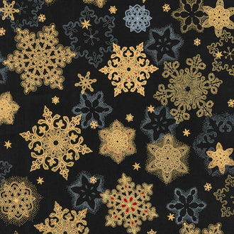 Holiday Flourish 10 - Holiday Snowflakes Black Metallic Yardage