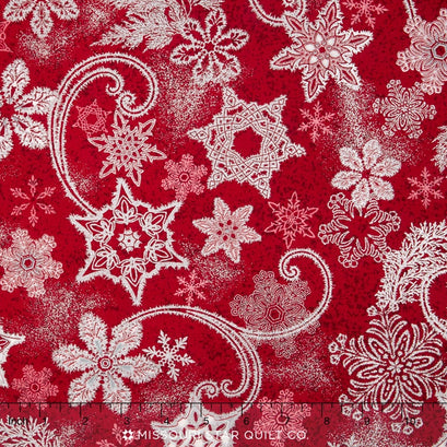 Holiday Flourish 9 - Silver Colorstory Snowflake Sky Red Metallic Yardage