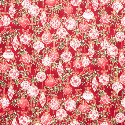 Holiday Flourish - Festive Finery Candy Cane Colorstory Ornaments Cranberry Metallic Yardage