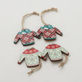Set of 8 Printed Wood Sweater Mini Ornaments in Wood Box