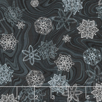 Holiday Flourish 11 - Silver Marble Snowflakes Ebony Metallic Yardage