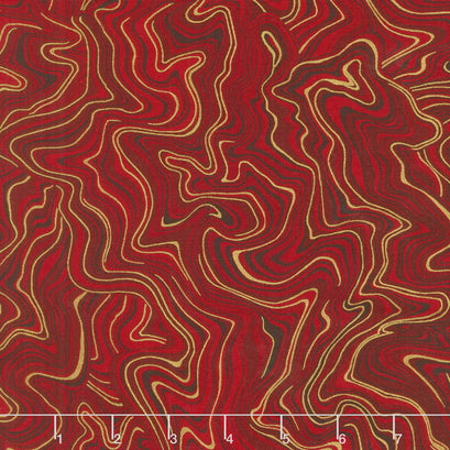 Holiday Flourish 11 - Holiday Marble Red Metallic Yardage
