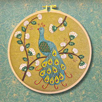 Flamboyant Peacock Wool Felt Embroidery Applique Kit