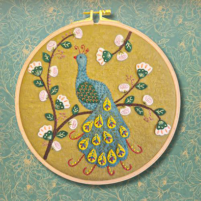 Flamboyant Peacock Wool Felt Embroidery Applique Kit