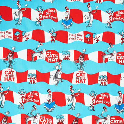 Dr. Seuss - Thing One, Thing Two & The Cat In The Hat - Aqua Ribbon Yardage