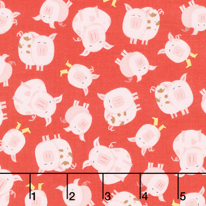 Farm-tastic Friends - Tossed Pigs Red Yardage