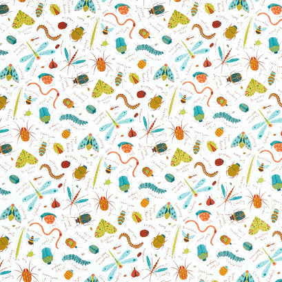 Backyard Bug Collector - Large Tossed Bugs Cream Multi Yardage