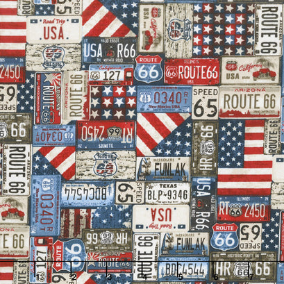 All American Road Trip - License Plates Navy Yardage