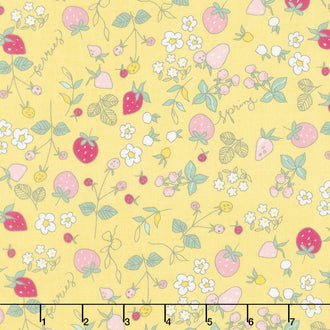 Serendipity - Strawberries Yellow Yardage