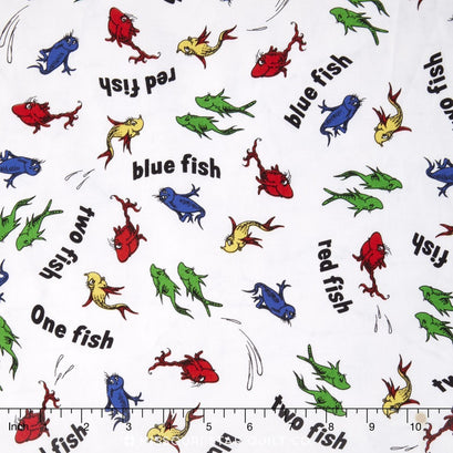 One Fish Two Fish - Tossed Fish White Yardage