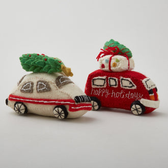 Handmade Wool Felt Van/Car Ornament w/ Appliqué & Embroidery - Assorted