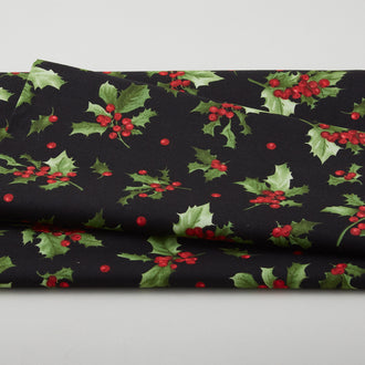 Poinsettia & Pine Favorites - Holly Black 2 Yard Cut