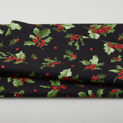Poinsettia & Pine Favorites - Holly Black 2 Yard Cut
