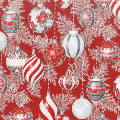 Holiday Flourish 11 - Silver Ornaments Scarlet Metallic Yardage