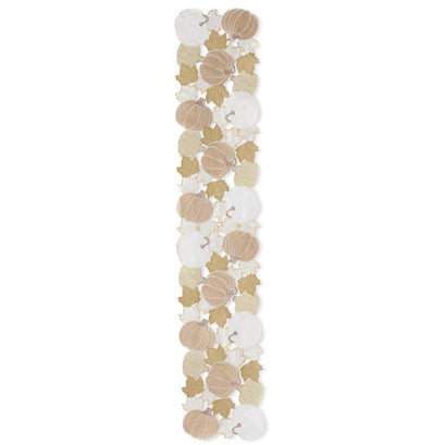 70" Cream Pumpkin & Fall Leaves Embroidered Cutout Table Runner