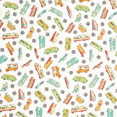 Route 66 - Cars and Campers Main Cream Yardage