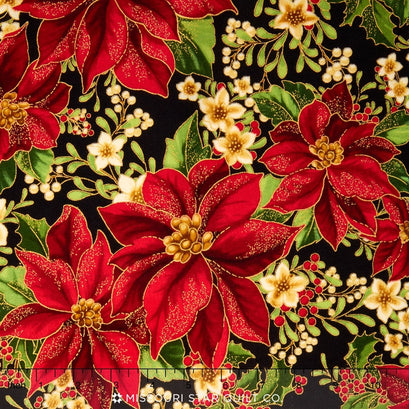 Holiday Flourish - Black Metallic Yardage