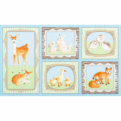 Fawns and Friends - Framed Animal Blue Panel