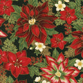 Holiday Flourish 11 - Holiday Poinsettias Black Metallic Yardage