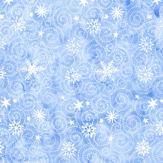 Snowed In Batiks - Swirl Snowflake Light Blue Yardage
