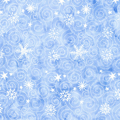 Snowed In Batiks - Swirl Snowflake Light Blue Yardage