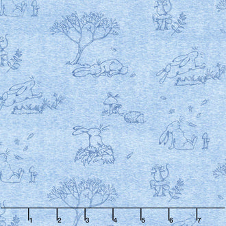 Guess How Much I Love You - Bunnies Toile Denim Yardage