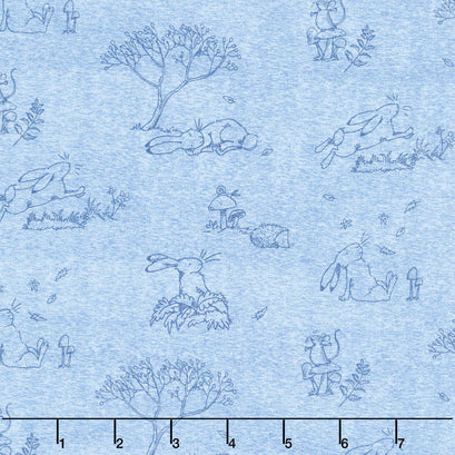 Guess How Much I Love You - Bunnies Toile Denim Yardage