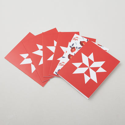 Pinwheel Quilt Star Red Floral Notecards Boxed Set of 6