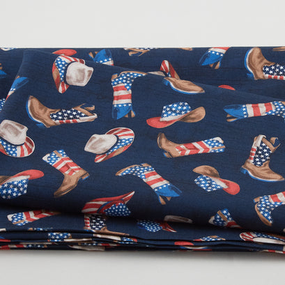 All American - Hats and Boots Navy 2 Yard Cut