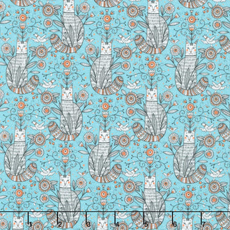 Whimsy - Cats Teal Yardage