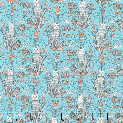 Whimsy - Cats Teal Yardage