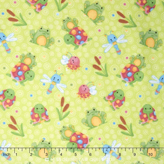 Cuddle Bugs - Frogs/Turtles Green Flannel Yardage