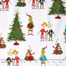 How the Grinch Stole Christmas 5 - Christmas Grinch Collage White Yardage