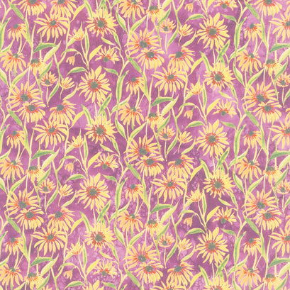 Floribunda - Blackeyed Suzie Q Violet Yardage