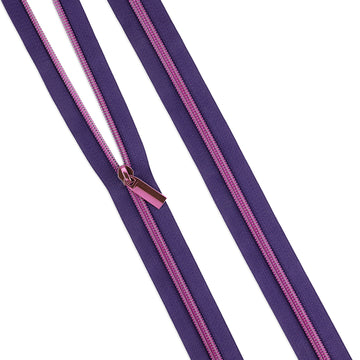 Sallie Tomato Tula Pink #5 Nylon Zipper Tape & Pulls - Dark Purple with Pink Coil Primary Image