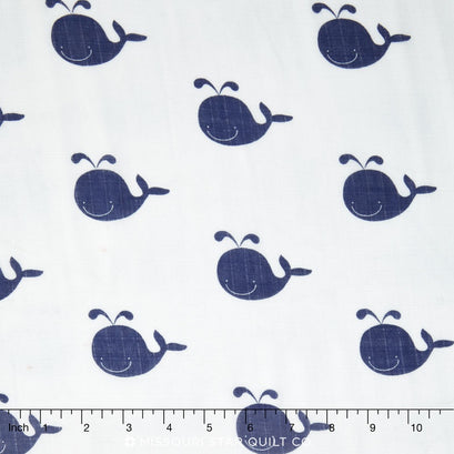 Designer Double Gauze - Whale Navy Yardage