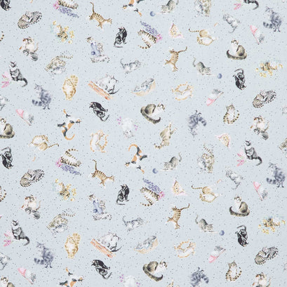 Whiskers & Paws - Cats Tossed Grey Yardage