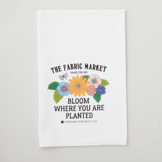 Missouri Star Bloom Where You Are Planted White Flour Sack Tea Towel