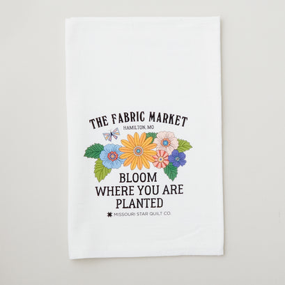 Missouri Star Bloom Where You Are Planted White Flour Sack Tea Towel