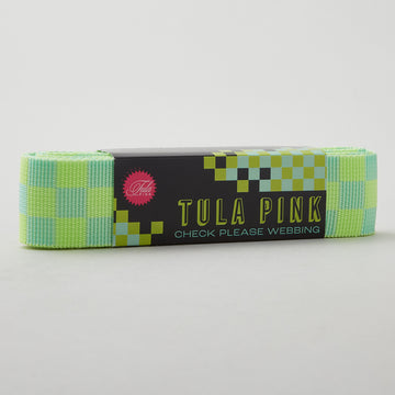 Tula Pink Check Please 1-1/2" Webbing - Moonbeam Green/Aqua - 3 Yard Pack