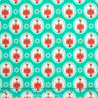Vintage Kitchen - Cat Teal Yardage