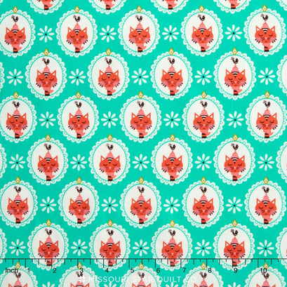 Vintage Kitchen - Cat Teal Yardage